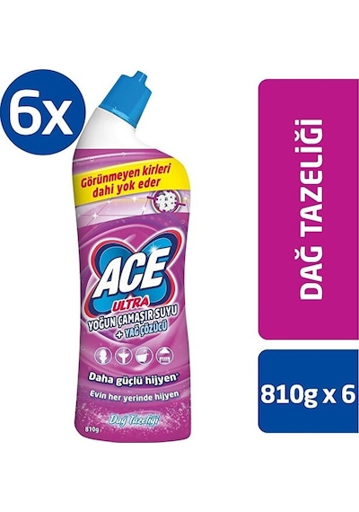 Ace Ultra Power Jel Kıvamlı Çamaşır Suyu Dağ Tazeliği 810g X 6 Adet 6'lı Set