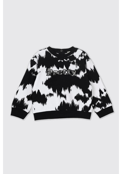 Panço Kız Bebek Nakış Detaylı Desenli Beyaz Sweatshirt