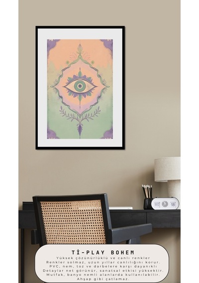 Bohem Tablo Üçüncü Göz, Manevi, Pastel Renkler, Vintage Bohem Duvar Sanatı Çerçevesiz Poster