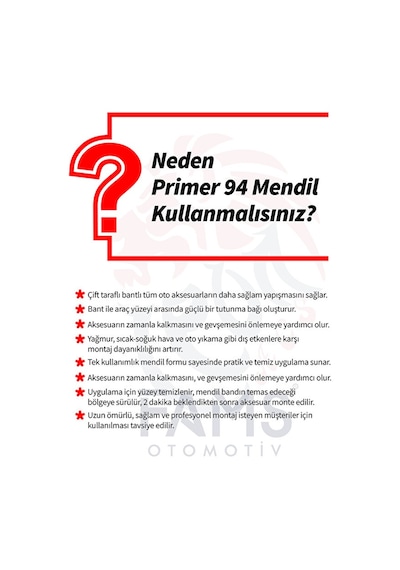 Primer 94 Çift Taraflı Bant İçin Yapışma Arttırıcı/kuvvetlendirici Mendil 1 Adet