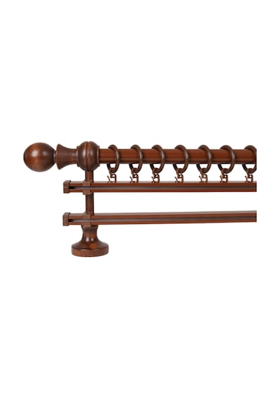Meyra Demonte Başlıklı Ahşap Rustik Perde Askısı - Çift Raylı -ceviz 325 Cm Ceviz