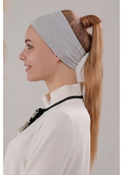 Melodi Scarf Kadın Tesettür Sihirli Yapışkanlı Kaymayan Bandana Spor Bone Açık Gri