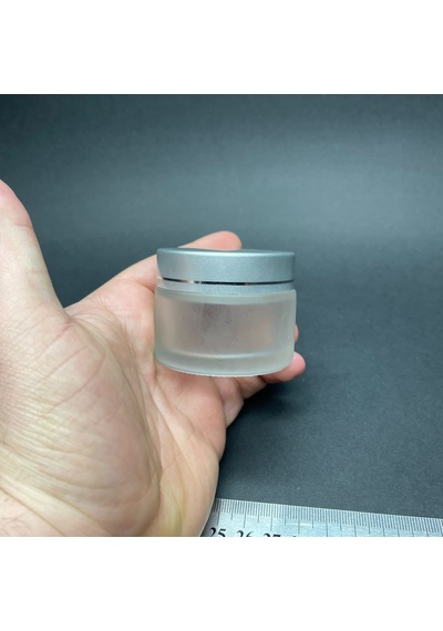 50 Cc Buzlu Cam Krem Kavanoz - Gümüş Kapaklı İç Contalı - 50ml B