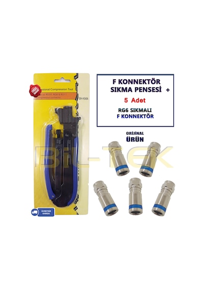 F Konnektör Sıkma Pensesi + 5 Adet Sıkmalı F Konnektör