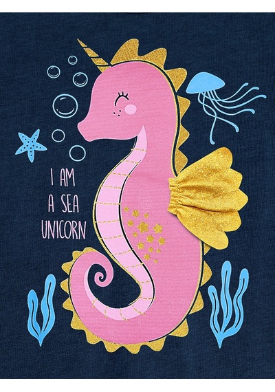 Denokids Mushi Denizatı Unicorn Kız Çocuk Elbise Lacivert