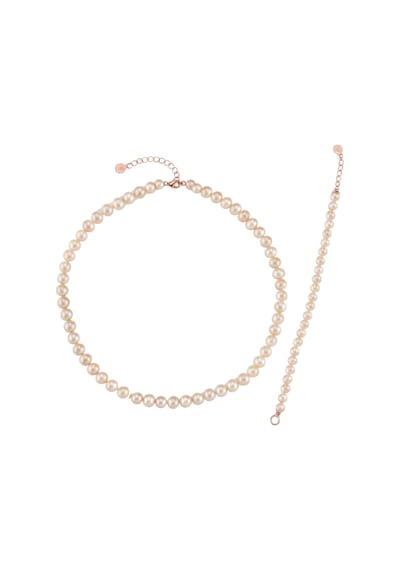 Pudra Pembe Doğal İnci Kolye Bileklik Set - Rose