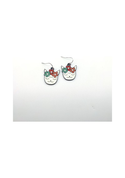Tedz Collection Papatyalı Kedi Pin Küpe Çok Renkli