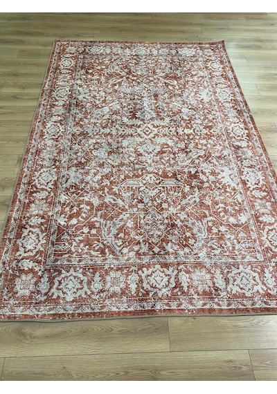 Çam Halı Anatolia 32-053 Etnik Eskitme Desenli Dokuma Tabanlı Yıkanabilir Şönil Salon Ve Oda Halısı Kiremit - Krem