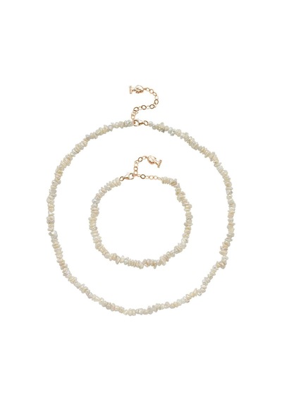 5,5 Mm Bahreyn İnci Kolye Bileklik İkili Set 40 Cm / Rose Gümüş