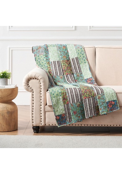 Greenland Home Jasmin Boho Tarzı Ters Çevrilebilir Örtü Yorganı, 127x152 Cm, Yeşim Taşı Çok Renkli