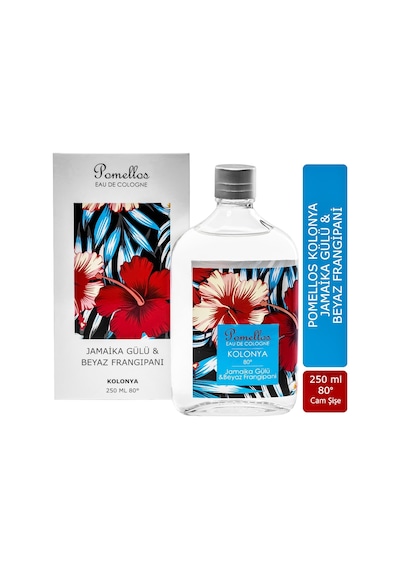 Pomellos 80 Derece Jamaika Gülü & Beyaz Frangipani Kolonyası Cam Şişe 250 ML