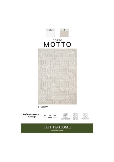 Cotto Motto Tt002w Krem Halı Modern Geometrik Çizgili Pamuk Taban Yıkanabilir Salon Mutfak Halısı