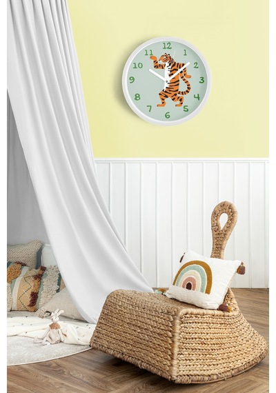 Sevimli Kaplan Çocuk Odası Duvar Saati - 25cm - Önü Camlı Beyaz Kasa - Sessiz Mekanizma-jh1075 Beyaz