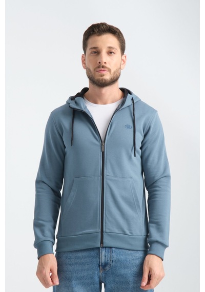 Shooter Sportwear Shooter Erkek Üç İplik Şardonsuz Fermuarlı Kapüşonlu Sweatshirt Orman Yeşili