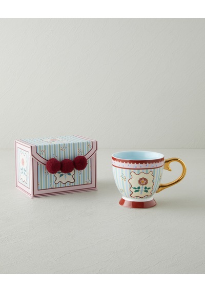 Nostalgic Wildflower New Bone China Kupa 460 Ml Mavi Bordo
