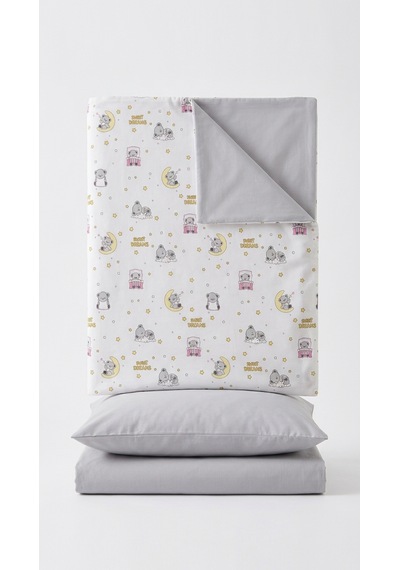 %100 Pamuklu Sweet Dreams Sevimli Koala Desenli 3 Parça Bebek Nevresim Takımı - Sarı / Pembe / Gri 3'lü Bebek Uyku Seti