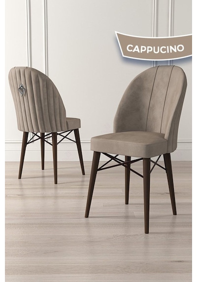 Canisa Ritim Serisi 6 Adet Cappucino Sandalye 1.sınıf Babyface Ithal Kumaş Ceviz Gürgen Ayak Gümüş Halkalı Sandalye Cappucıno Ayakları Ceviz