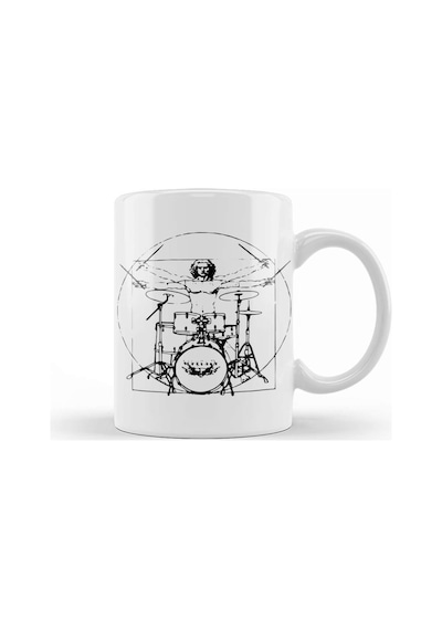 Vitruvian Man Drum Kit Black Lines Kupa Bardak Porselen Karışık