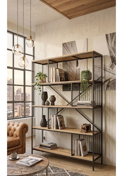 Dekoratif Lüx 5 Raflı Kitaplık Geniş Metal Kitaplık Dosya Rafı Ofis Salon Raf Ceviz Dekoratif Lüx 5 Raflı Kitaplık Geniş Metal Kitaplık Dosya Rafı Ofis Salon Raf Ceviz