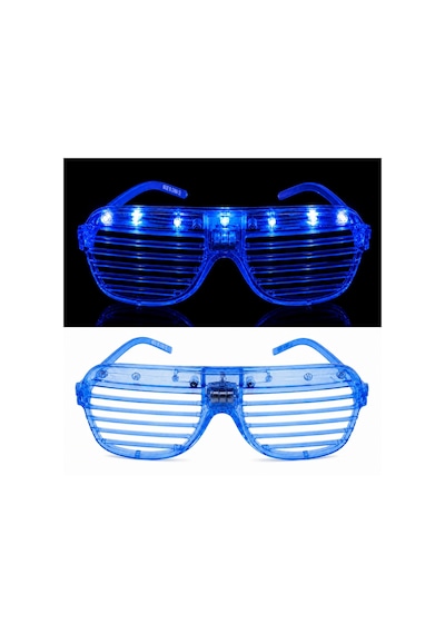 Led - 65 - Işıklı Panjur Parti Gözlüğü Mavi Renk - Kmrsfres - Shutter Gözlük