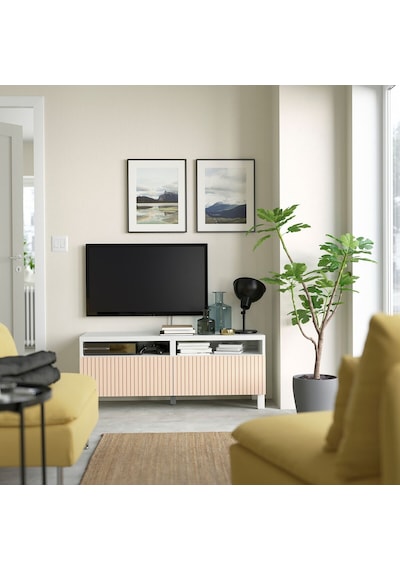 Tv Sehpası, Beyaz-huş Kaplama, 120x42x48 Cm, Bjorkovıken, Fren Raylı Beyaz Tv Sehpası, Beyaz-huş Kaplama, 120x42x48 Cm, Bjorkovıken, Fren Raylı Beyaz