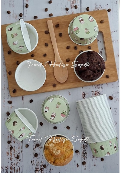 Cupcake Muffin Kalıbı Büyük Boy Xl Mint Yeşili Dondurma Desenli Jumbo Kek Kapsülü 50'li Diğer