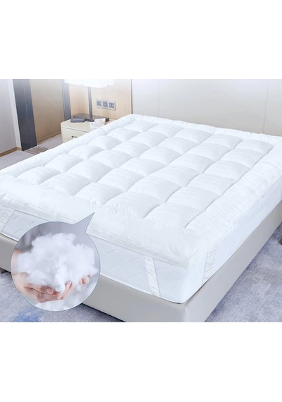 Topper 4.1 - Super Soft Yatak Pedi - %100 Pamuk Kılıflı - Süper Yumuşak Nano Elyaf Dolgu Beyaz
