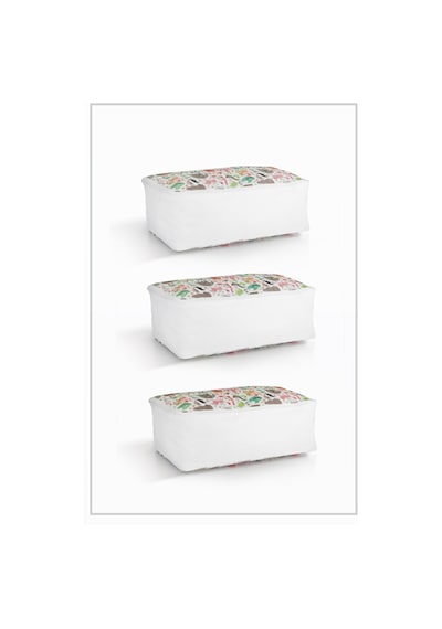 Vedsey 3 Lü Set & 50x25x20 Cm Sevimli Hayvan Baskılı Hurç & Baza Altı - Dolap İçi Düzenleyici Beyaz