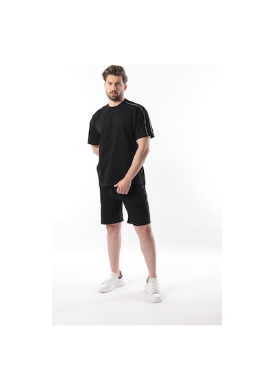 Madmext Siyah Overfit Baskılı Erkek Şort T-shirt Takım E7302 Siyah