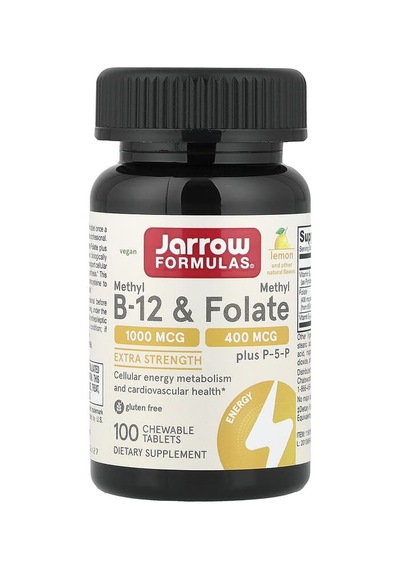 Jarrow Formulas, Vegan Methyl B-12 & Methyl Folate, Lemon, 100 Chewable Tablets