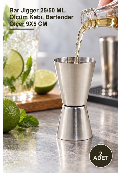 2 Adet Paslanmaz Çelik Kokteyl Ölçeği Bar Jigger 25/50 Ml, Ölçüm Kabı, Bartender Ölçer 9x5 Cm