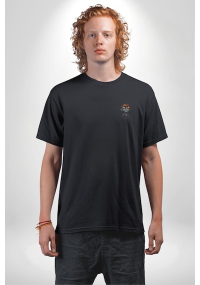 Halloween Genç Zombi Siyah Oversize Unisex Ön Sol Yan Minimal Baskılı Tişört Koyu Siyah