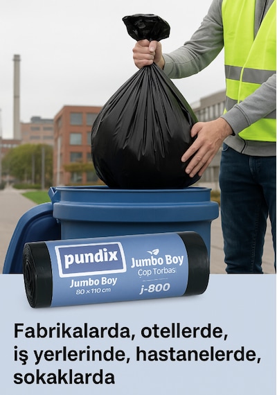Pundix Pundıx J800 Jumbo Boy Çöp Torbası 80x110 Cm 1 Koli 10 Rulo X 10 Adet Profesyonel Endüstriyel Kullanım Dayanıklı, Sızdırmaz Ve Geniş Hacimli Çöp Poşeti