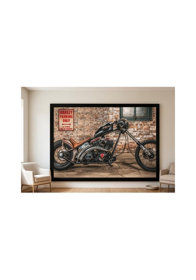 Harley Chopper Konseptli Çerçeveli Poster Vintage Motosiklet Duvar Tablosu 48x33 Cm