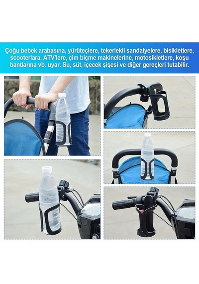 Bisiklet, Motosiklet, Scooter Ve Bebek Arabaları İçin Uygun Olan Evrensel Bardak, Şişe, Suluk Ve Biberon Tutucu Siyah