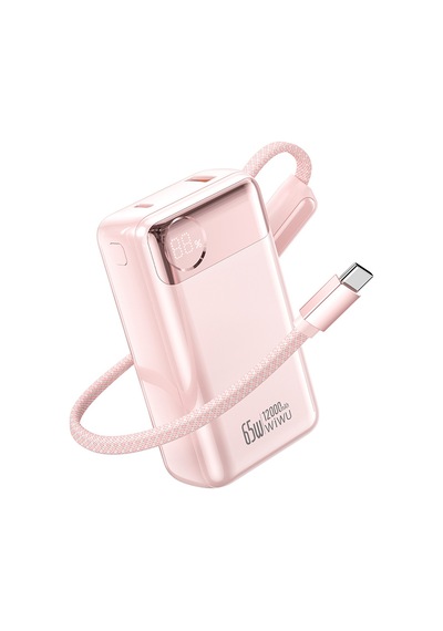 Wiwu T132 Power Plus Serisi Type-c Kablolu Pd Powerbank 65w 12000mah Pembe