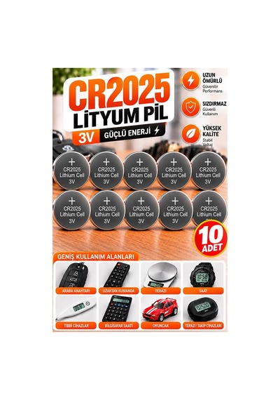 Cr2025 Pil 3v 10 Adet Rio Cr 2025 Para Pil Lityum Düğme Pil Araba Kumandası Baskül Tartı Pili Saat Oyuncak Cihaz Pili