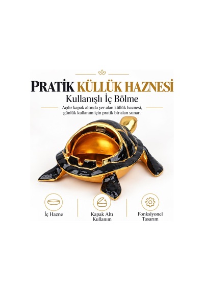 Lüks Alaşım Metal Kaplumbağa Küllük 17cm Kapaklı Para Anahtar Kasesi Tütsülük Dekoratif Biblo Hediye