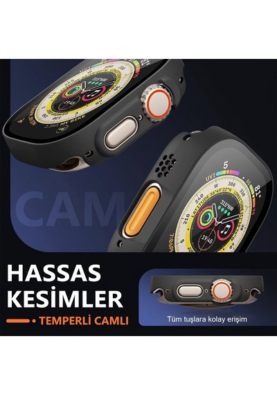 Caseonn Apple Watch Uyumlu Ultra Kılıf Tam Korumalı Ekran Koruyuculu Sert Bumper Kasa Şeffaf