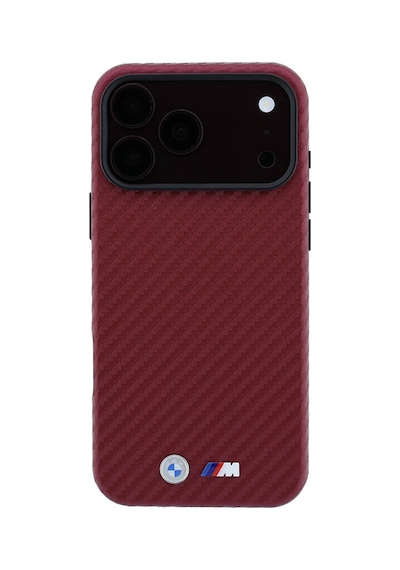 Apple iPhone Uyumlu 18 Pro Kılıf Bmw Lisanslı M-safe Özellikli Pu Karbon Tasarımlı Metal Logolu Kapak Bordo