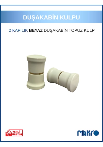 2 Kapılık Duşakabin Topuz Kulp Beyaz Cam Duşakabin Kulpu Beyaz