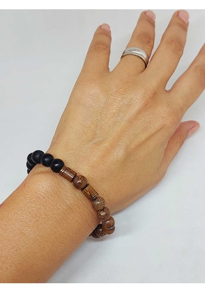 Venge Ağacı & Oniks Taşı 8mm Unisex Tasarım Bileklik Hawaii Model Çok Renkli