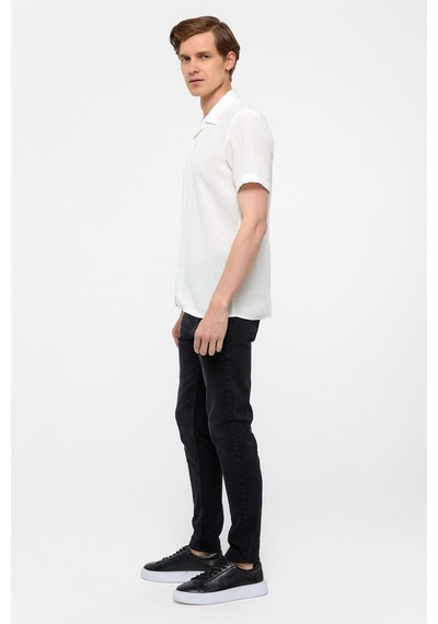 Süvari Ekru Slim Fit Düz Apaş Yaka Gömlek