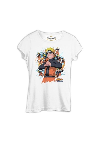 Naruto With Several Naruto Figures Beyaz Kadın Tshirt 001