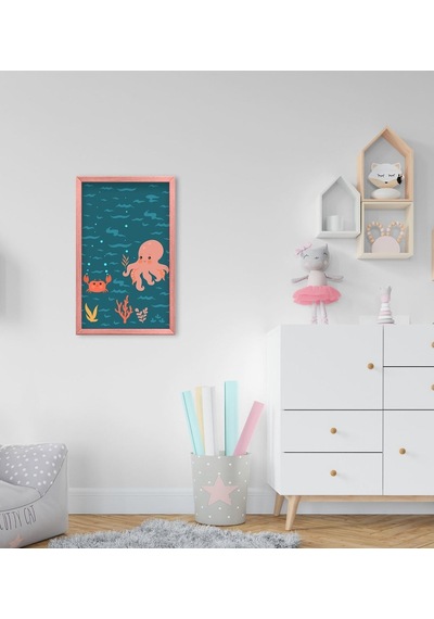 Bk Home Yengeç Ve Ahtapot Tasarımlı Dekoratif Pembe Ahşap Çerçeve (495494039)
