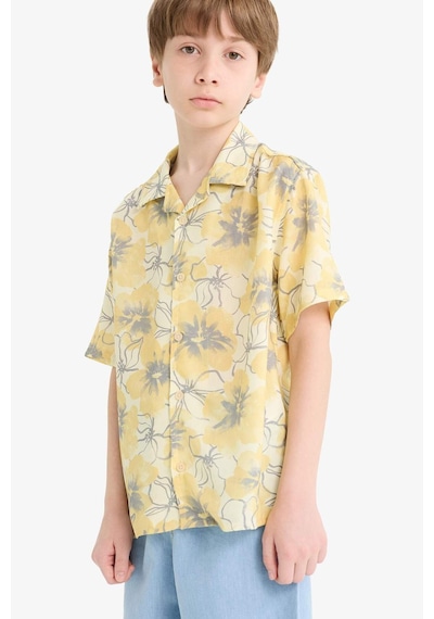 DeFacto Erkek Çocuk Oversize Geniş Kalıp Polo Yaka Desenli Viskon Kısa Kollu Gömlek F5671A825HSYL273