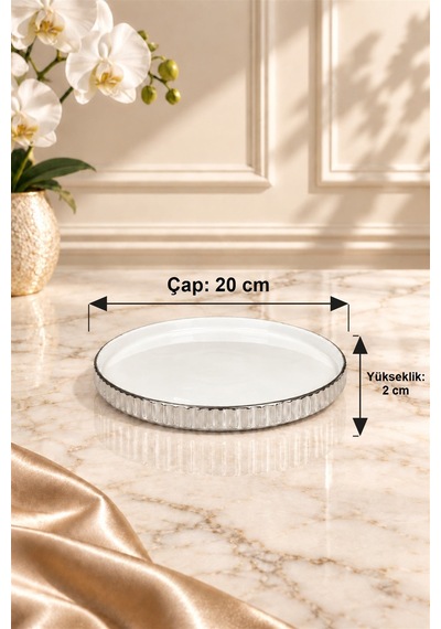 Linea Serisi Yuvarlak Servis Tabağı 20 Cm Gümüş