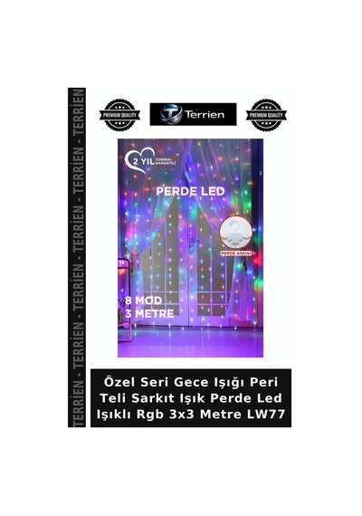 Özel Seri Gece Işığı Peri Teli Sarkıt Işık Perde Led Işıklı Rgb 3x3 Metre Lw77 Çok Renkli Rgb