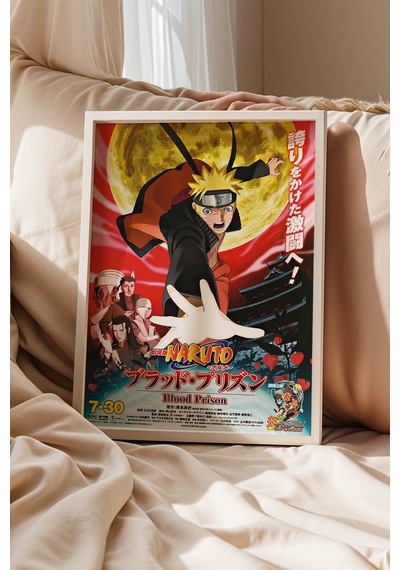 Naruto Blood Prison Film Afişi Çerçeveli Tablo - Lüks Koleksiyonluk Anime Sinema Posteri Dekoru Beyaz