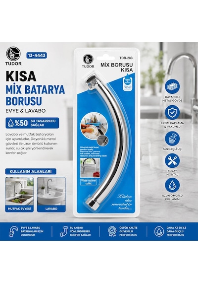 Kuğu Evye - Lavabo Kısa Mix Batarya Borusu Krom Kaplama - Vakumlu - Süzgeçli Uç 5468 Çok Renkli
